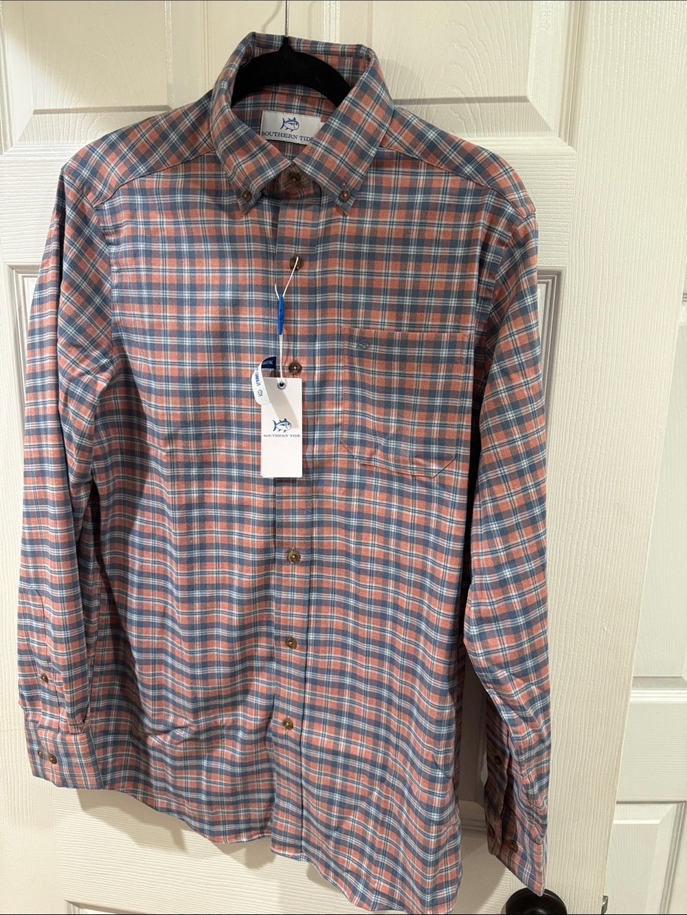 Southern Tide Men's Plaid Button-Down Shirt - Coral & Blue